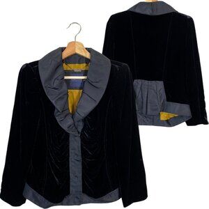 Vintage Magaschoni Women's Size 6 Velvet Silk Puff Collar Blazer Jacket Black